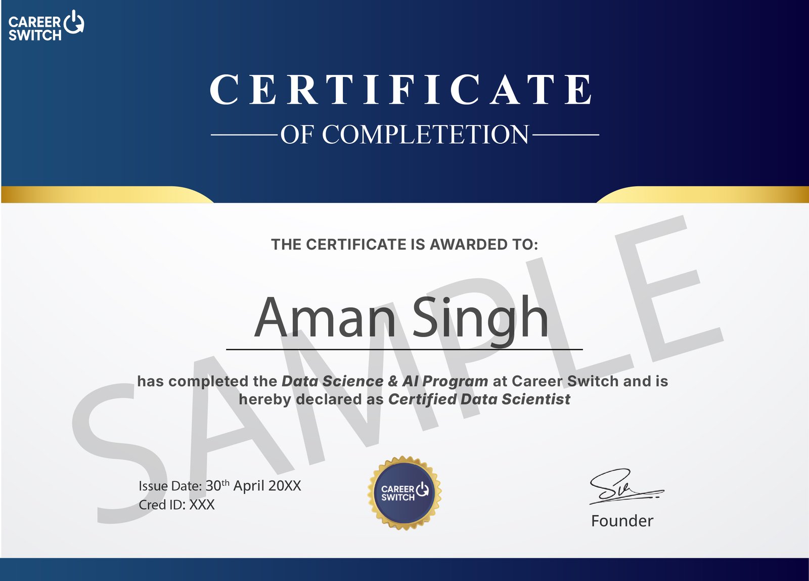 Data Science and AI sample certificate